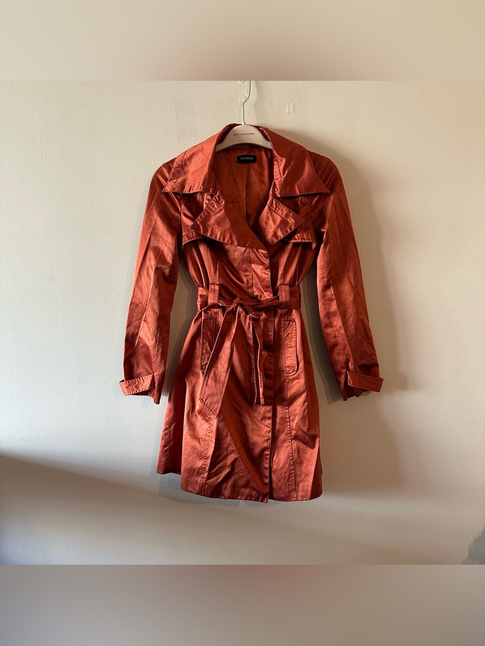 Vintage Y2K Bebe Orange Peacoat Coat Shiny Sheen S Tie Waist Satin